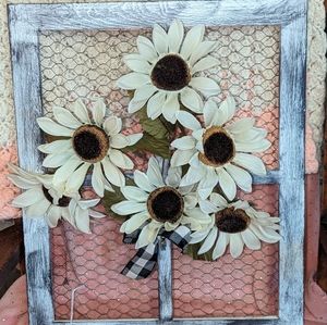Wire Picture Frame with white sunflowers